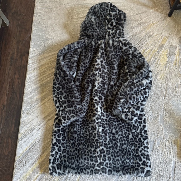 Lucky Brand coat faux fur gray black hooded large - Picture 2 of 8